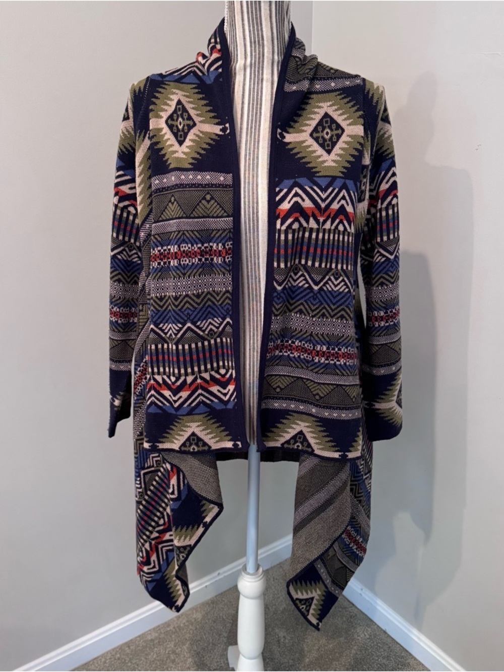 Aztec Southwestern Open Cardigan Asymmetric Sz Petite Small Ruff Hewn